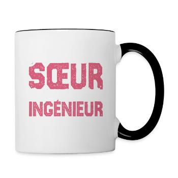 J'ai deux titres Sœur et Ingénieur. Cadeau soeur. - Mug contrasté - blanc/noir - Droite