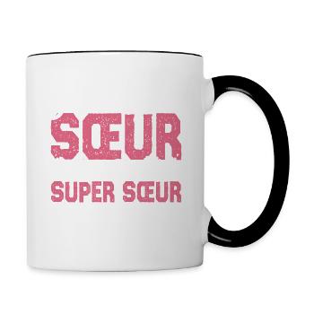 J'ai deux titres Sœur et Super sœur Cadeau soeur. - Mug contrasté - blanc/noir - Droite