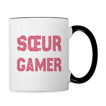 J'ai deux titres Sœur et Gamer. Cadeau soeur . - Mug contrasté - blanc/noir - Droite