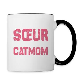 J'ai deux titres Sœur et catmom. Cadeau soeur.chat - Mug contrasté - blanc/noir - Droite