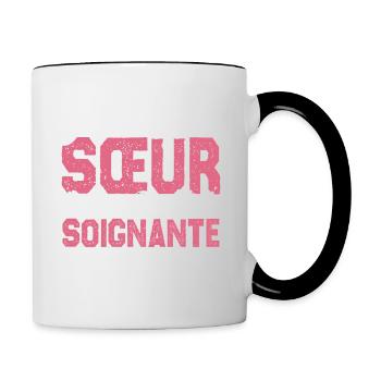 J'ai deux titres Sœur et Soignante. Cadeau soeur . - Mug contrasté - blanc/noir - Droite