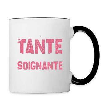 J'ai deux titres tante et Soignante. Cadeau . - Mug contrasté - blanc/noir - Droite