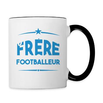 J'ai deux titres frère et Footballeur Cadeau frère - Mug contrasté - blanc/noir - Droite