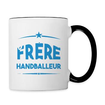J'ai deux titres frère et Handballeur Cadeau frère - Mug contrasté - blanc/noir - Droite