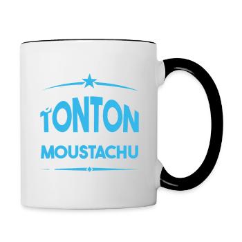 J'ai deux titres tonton et moustachu. Cadeau. - Mug contrasté - blanc/noir - Droite