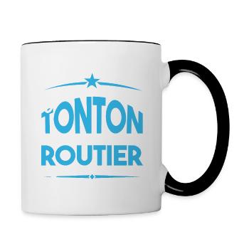J'ai deux titres tonton et Routier. Cadeau Tonton. - Mug contrasté - blanc/noir - Droite