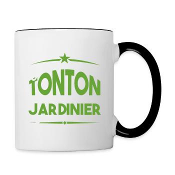 J'ai deux titres tonton et Jardinier Cadeau tonton - Mug contrasté - blanc/noir - Droite