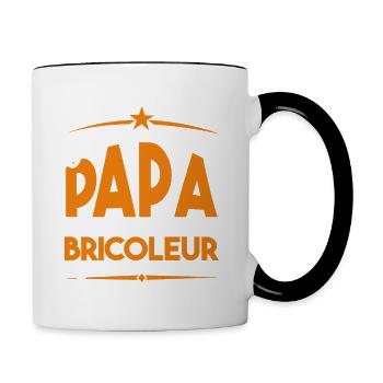 J'ai deux titres Papa et Bricoleur, Cadeau Papa. - Mug contrasté - blanc/noir - Droite