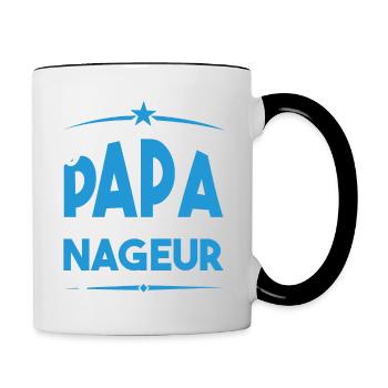 J'ai deux titres Papa et Nageur, Cadeau Papa. - Mug contrasté - blanc/noir - Droite