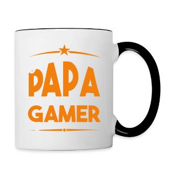 J'ai deux titres Papa et Gamer, Cadeau Papa. - Mug contrasté - blanc/noir - Droite