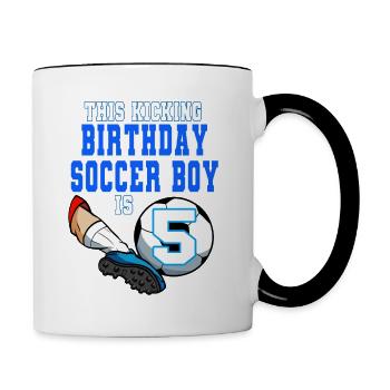 Dieser Fußballjunge ist Fußball zum 5. Geburtstag - Tasse zweifarbig - Weiß/Schwarz - Rechts