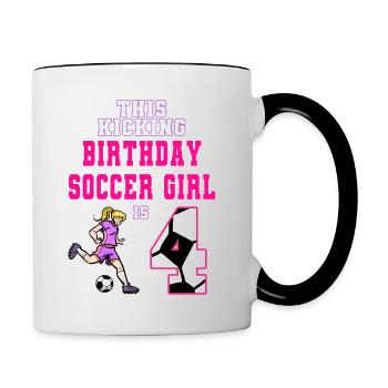 Cette fille de football est 4ème anniversaire de football - Mug contrasté - blanc/noir - Droite