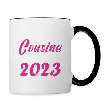 Annonce grossesse. bientôt Cousine février 2023. - Mug contrasté - blanc/noir - Droite