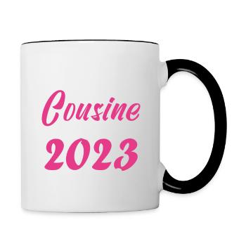 Annonce grossesse. bientôt Cousine Décembre 2023. - Mug contrasté - blanc/noir - Droite