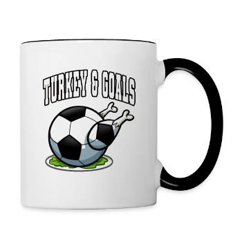 Thanksgiving Soccer Turkey And Goals - Contrasting Mug - white/black - Right