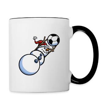 Goalkeeper Snwoman Men Boys Soccer Christmas - Contrasting Mug - white/black - Right