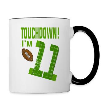 Football Player Touchdown I'm 11 Football Birthday - Contrasting Mug - white/black - Right