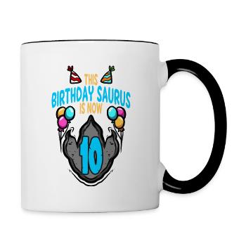 This Saurus Is 10 Dinosaur Footprint Birthday - Contrasting Mug - white/black - Right