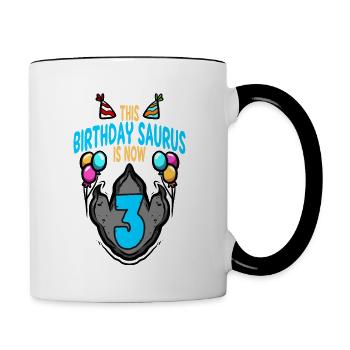 This Saurus Is 3 Dinosaur Footprint Birthday - Contrasting Mug - white/black - Right