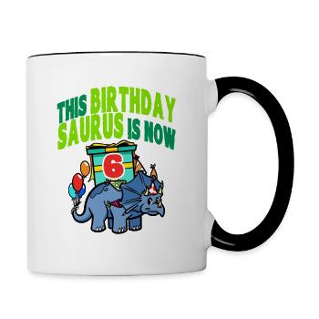 This Birthday Saurus Is Now 6 Dinosaur - Contrasting Mug - white/black - Right