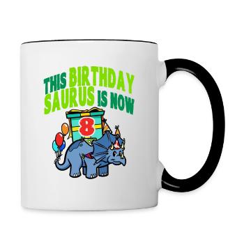 This Birthday Saurus Is Now 8 Dinosaur - Contrasting Mug - white/black - Right