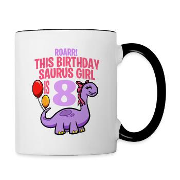 This Birthday Saurus Girl Is 8 Dinosaur - Contrasting Mug - white/black - Right