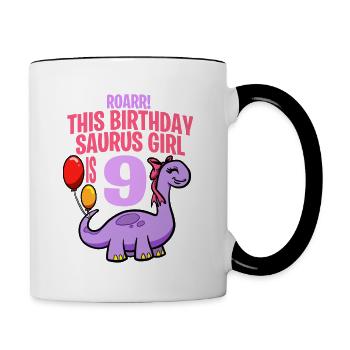This Birthday Saurus Girl Is 9 Dinosaur - Contrasting Mug - white/black - Right