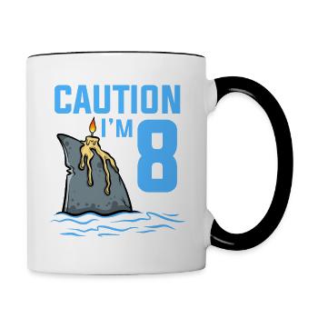 Sea Animals Birthday Kids Shark 8th Birthday - Contrasting Mug - white/black - Right
