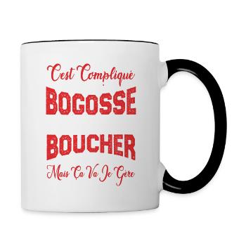 c'est compliqué d'être un Bogosse et un Boucher. - Mug contrasté - blanc/noir - Droite