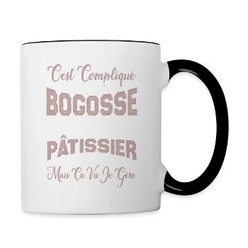 c'est compliqué d'être un Bogosse et un Pâtissier. - Mug contrasté - blanc/noir - Droite