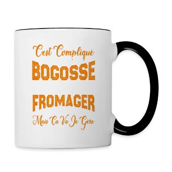 c'est compliqué d'être un Bogosse et un Fromager. - Mug contrasté - blanc/noir - Droite