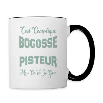 c'est compliqué d'être un Bogosse et un Pisteur. - Mug contrasté - blanc/noir - Droite