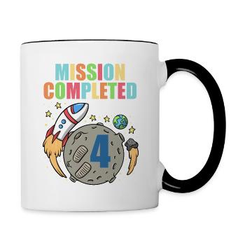Space Birthday 4 Astronaut Planeten Raketenschiff - Tasse zweifarbig - Weiß/Schwarz - Rechts
