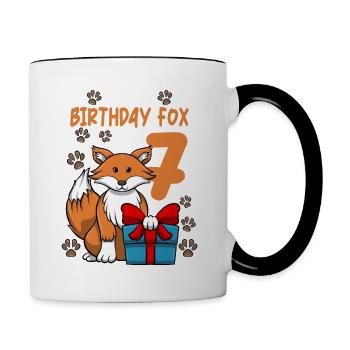Fox Birthday 7th Birthday Party Girl Animal Lovers - Mug contrasté - blanc/noir - Droite
