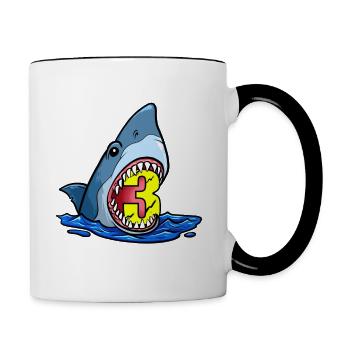 Sea Animals Birthday Kids Shark 3rd Birthday - Contrasting Mug - white/black - Right