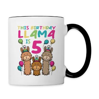 Lama Geburtstag 5. Geburtstag Party Alpaka Mädchen - Tasse zweifarbig - Weiß/Schwarz - Rechts