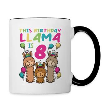 Lama Geburtstag 8. Geburtstag Party Alpaka Mädchen - Tasse zweifarbig - Weiß/Schwarz - Rechts