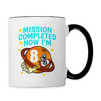 Space 8th Birthday Astronaut Planets Raketenschiff - Tasse zweifarbig - Weiß/Schwarz - Rechts