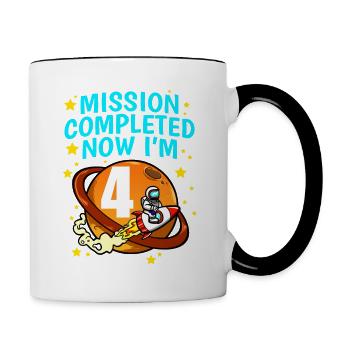 Space Birthday 4 Astronaut Planeten Raketenschiff - Tasse zweifarbig - Weiß/Schwarz - Rechts