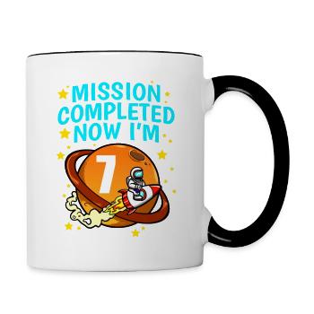 Space Birthday 7 Astronaut Planeten Raketenschiff - Tasse zweifarbig - Weiß/Schwarz - Rechts