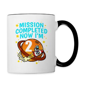 Space Birthday 2 Astronaut Planeten Raketenschiff - Tasse zweifarbig - Weiß/Schwarz - Rechts
