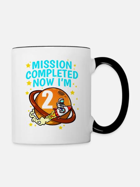 Space Birthday 2 Astronaut Planeten Raketenschiff - Tasse zweifarbig - Weiß/Schwarz