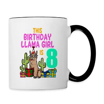 Llama Girl 8th Birthday Party Alpaca - Contrasting Mug - white/black - Right