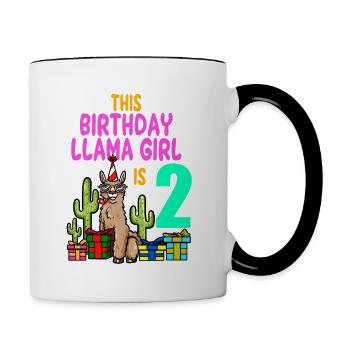 Llama Girl 2nd Birthday Party Alpaca - Contrasting Mug - white/black - Right