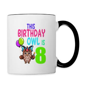 Owl Birthday Kids Girls 8th Birthday Owl Lovers - Contrasting Mug - white/black - Right
