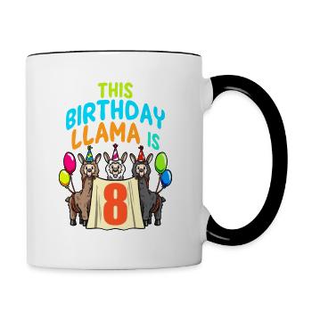 Llama Girl 6th Birthday Party Alpaca - Contrasting Mug - white/black - Right