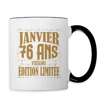Janvier 76 ans. Cadeau 76 ans janvier anniversaire - Mug contrasté - blanc/noir - Droite