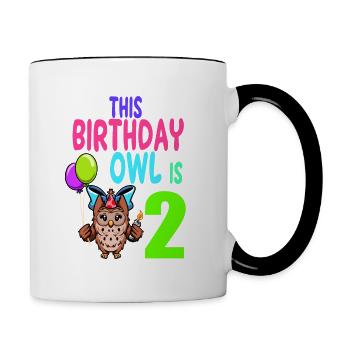 Owl Birthday Kids Girls 2nd Birthday Owl Lovers - Contrasting Mug - white/black - Right