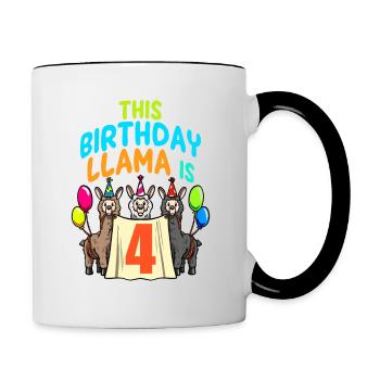Llama Girl 4th Birthday Party Alpaca - Contrasting Mug - white/black - Right