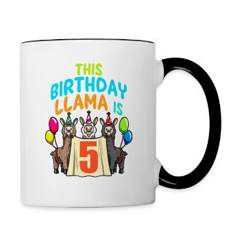 Llama Girl 5th Birthday Party Alpaca - Contrasting Mug - white/black - Right